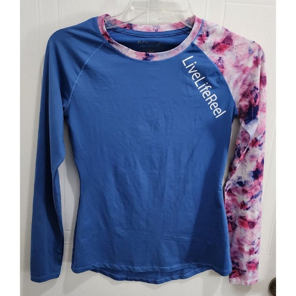 Reel Legends Women's Keep-It-Cool Long Sleeve Top Blue Multi Sleeve Size XS